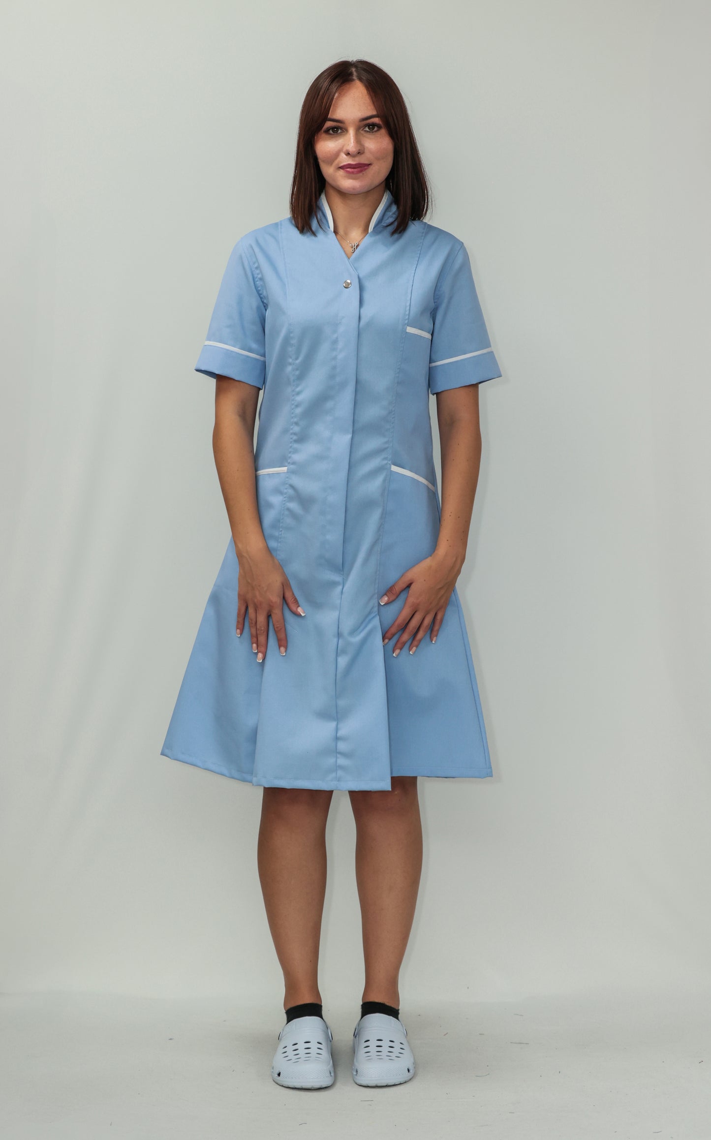 Nurses Dress Mandarin Collar White Piping