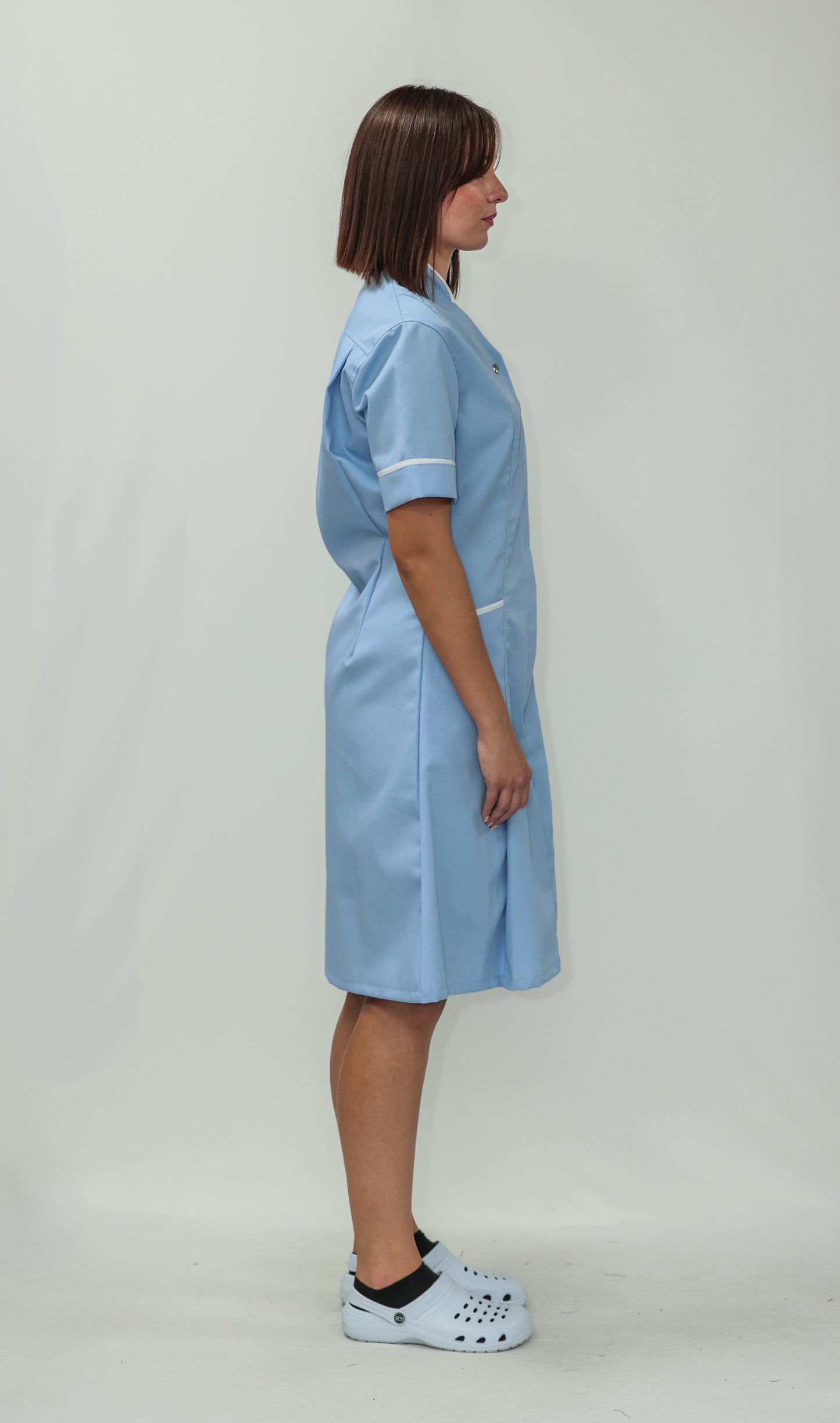 Nurses Dress Mandarin Collar White Piping