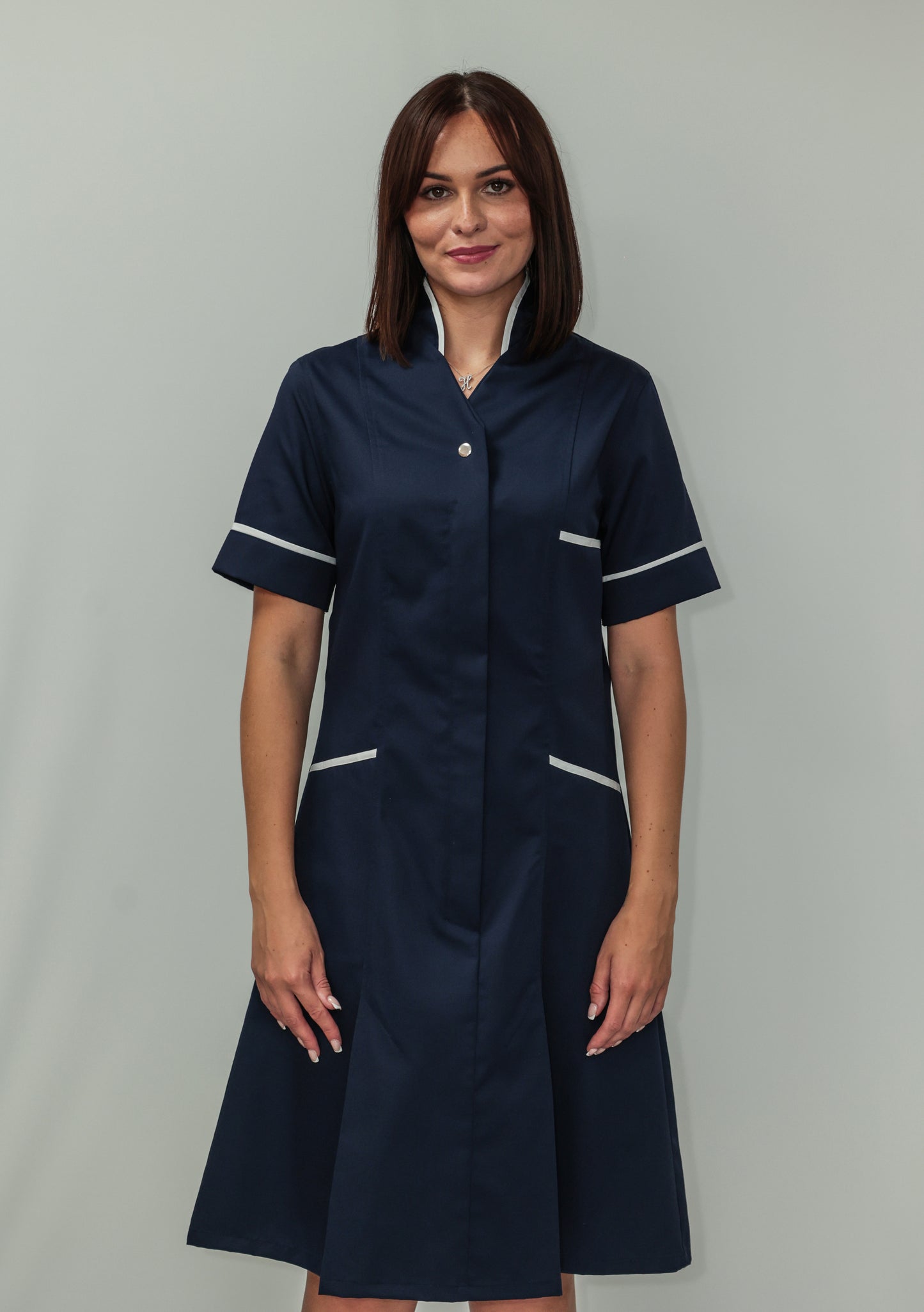Nurses Dress Mandarin Collar White Piping