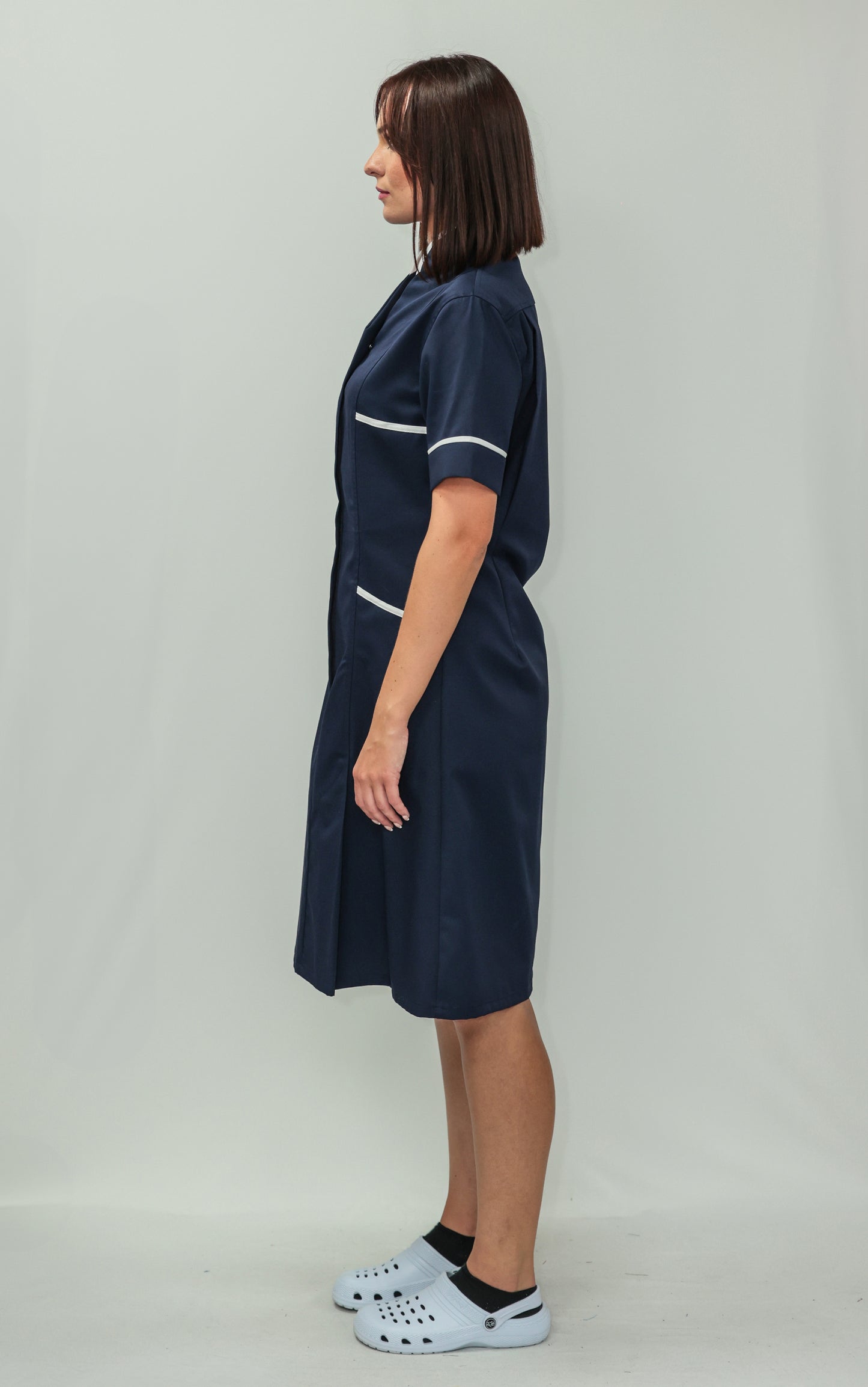 Nurses Dress Mandarin Collar White Piping