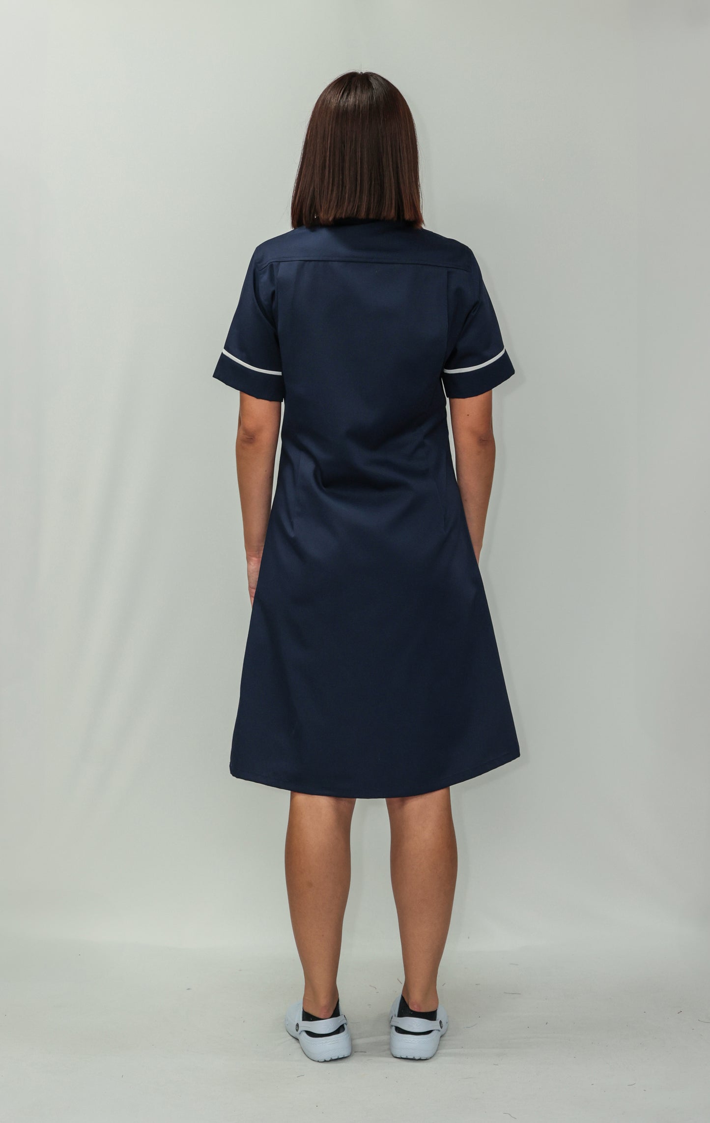 Nurses Dress Mandarin Collar White Piping