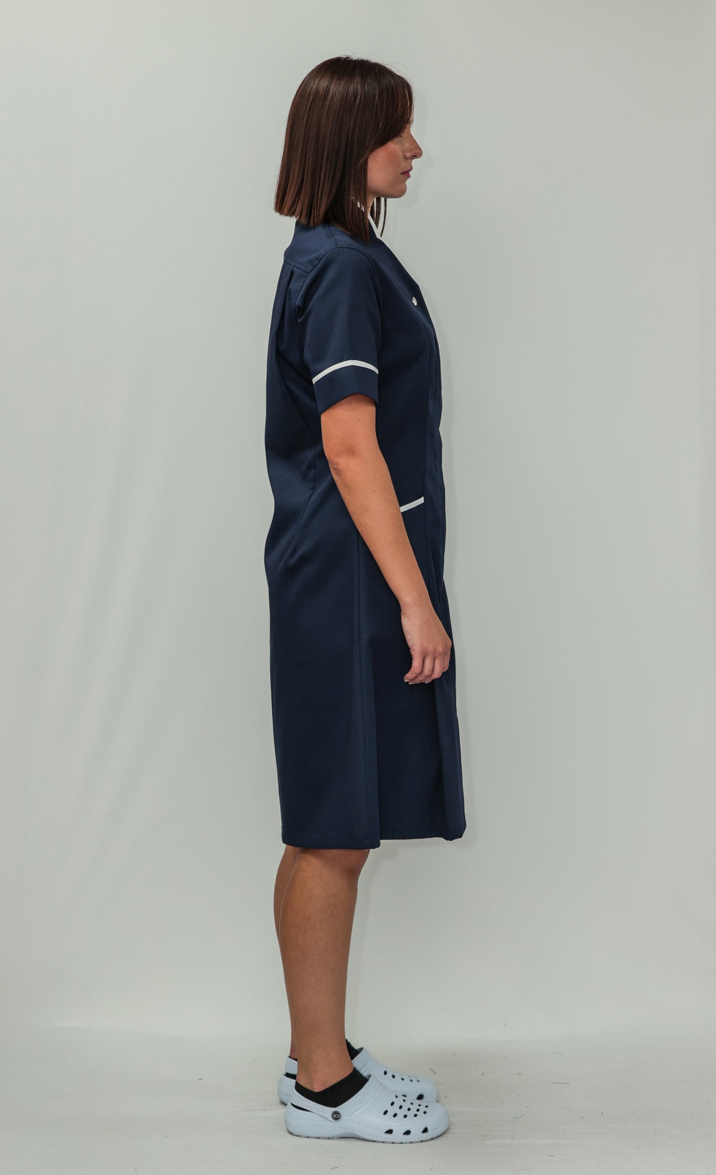 Nurses Dress Mandarin Collar White Piping