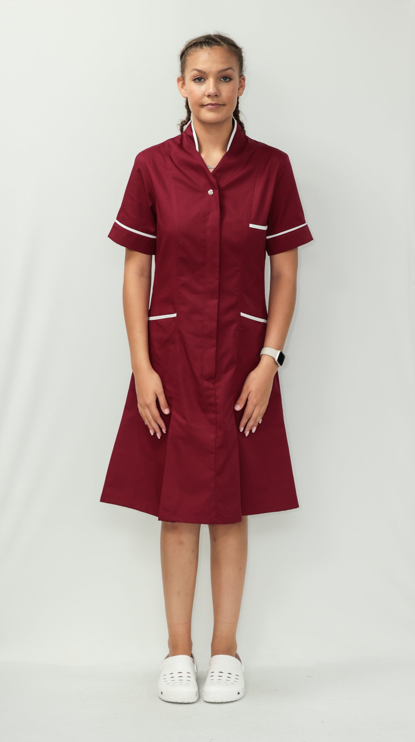Nurses Dress Mandarin Collar White Piping