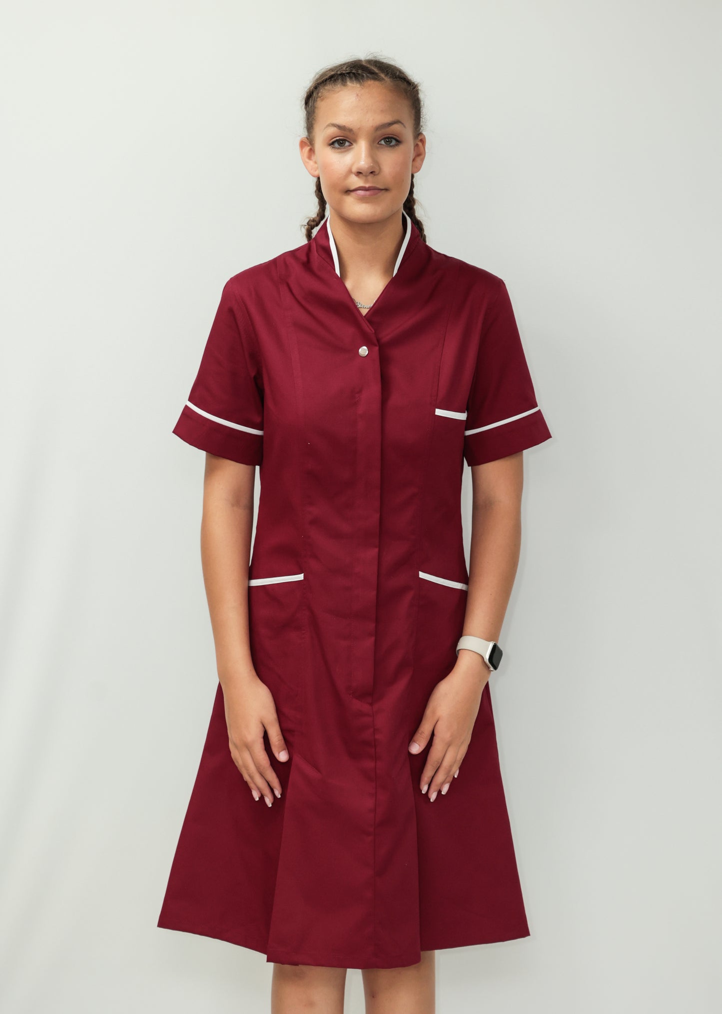 Nurses Dress Mandarin Collar White Piping