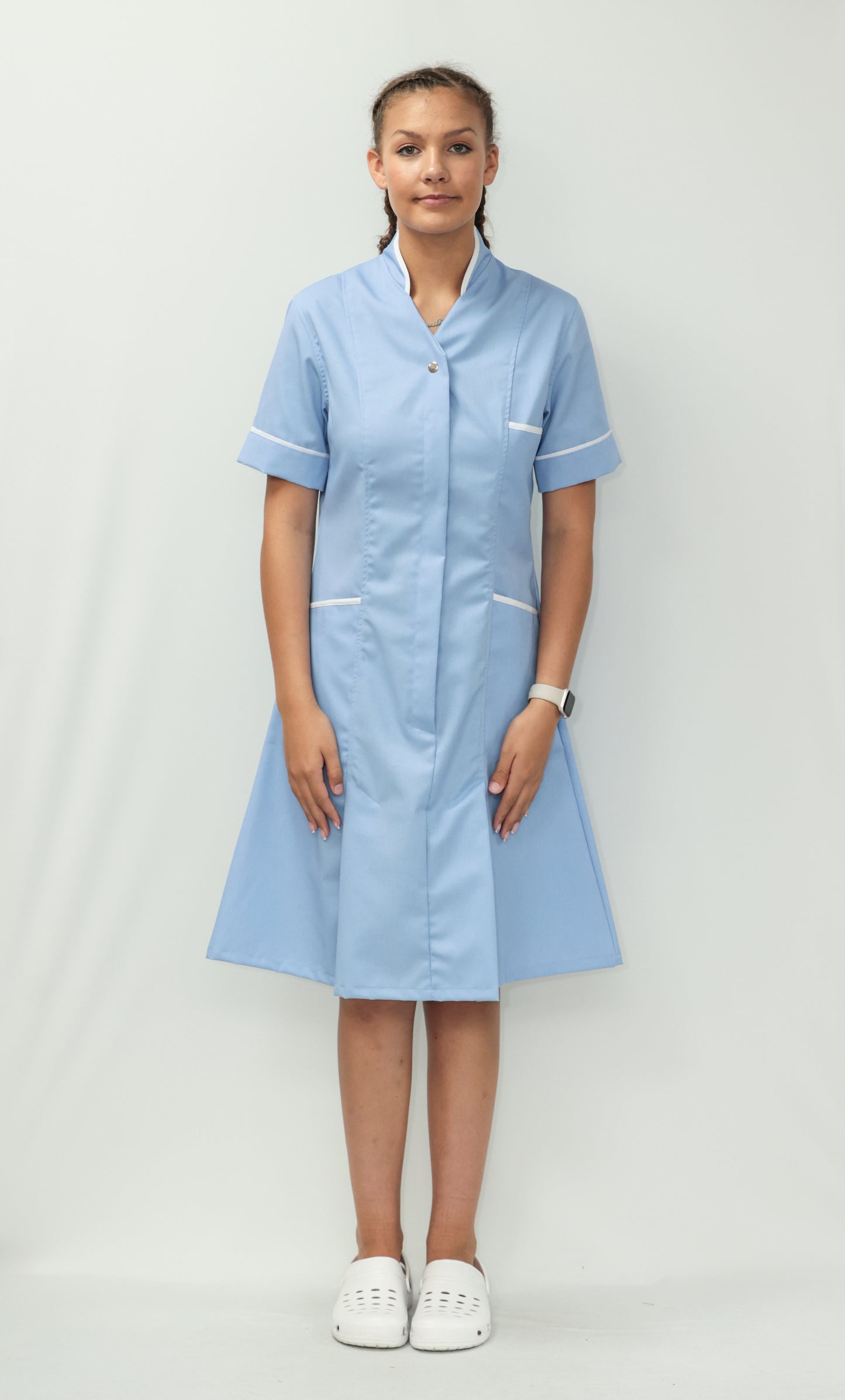 Nurses Dress Mandarin Collar White Piping