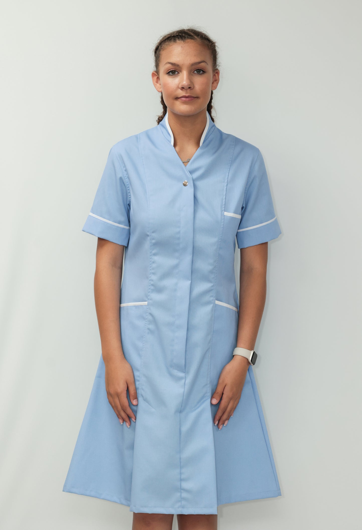 Nurses Dress Mandarin Collar White Piping