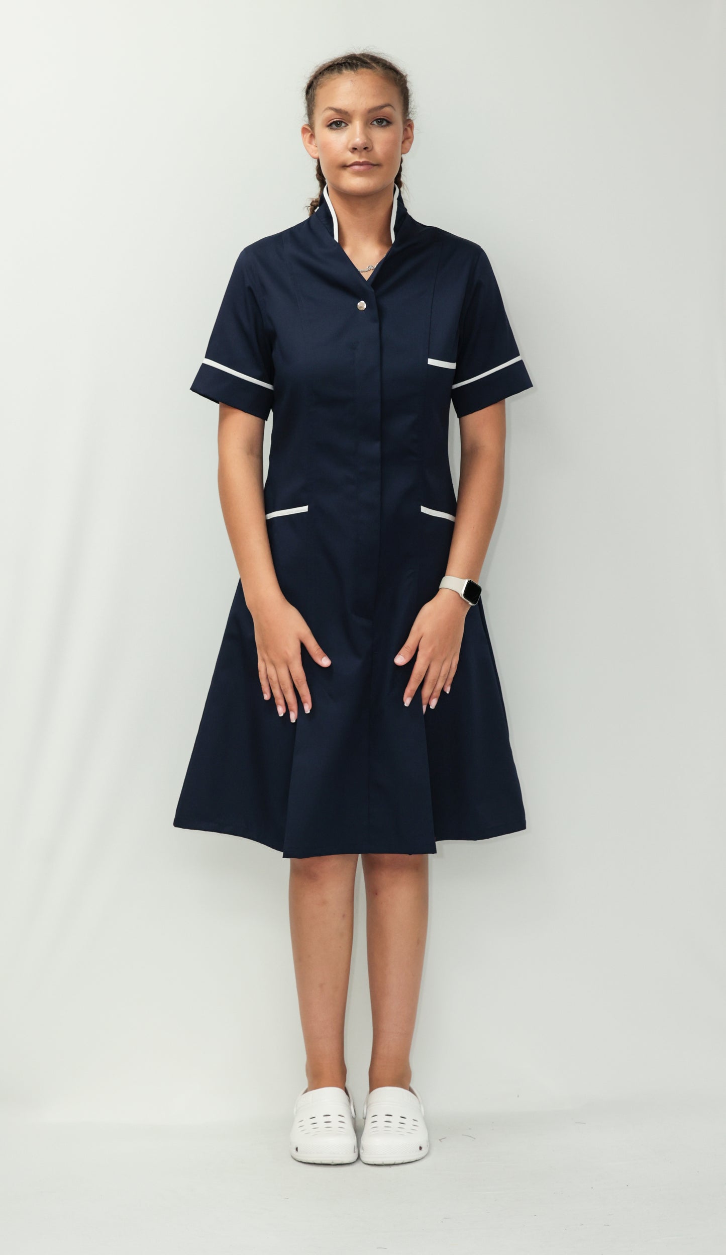 Nurses Dress Mandarin Collar White Piping
