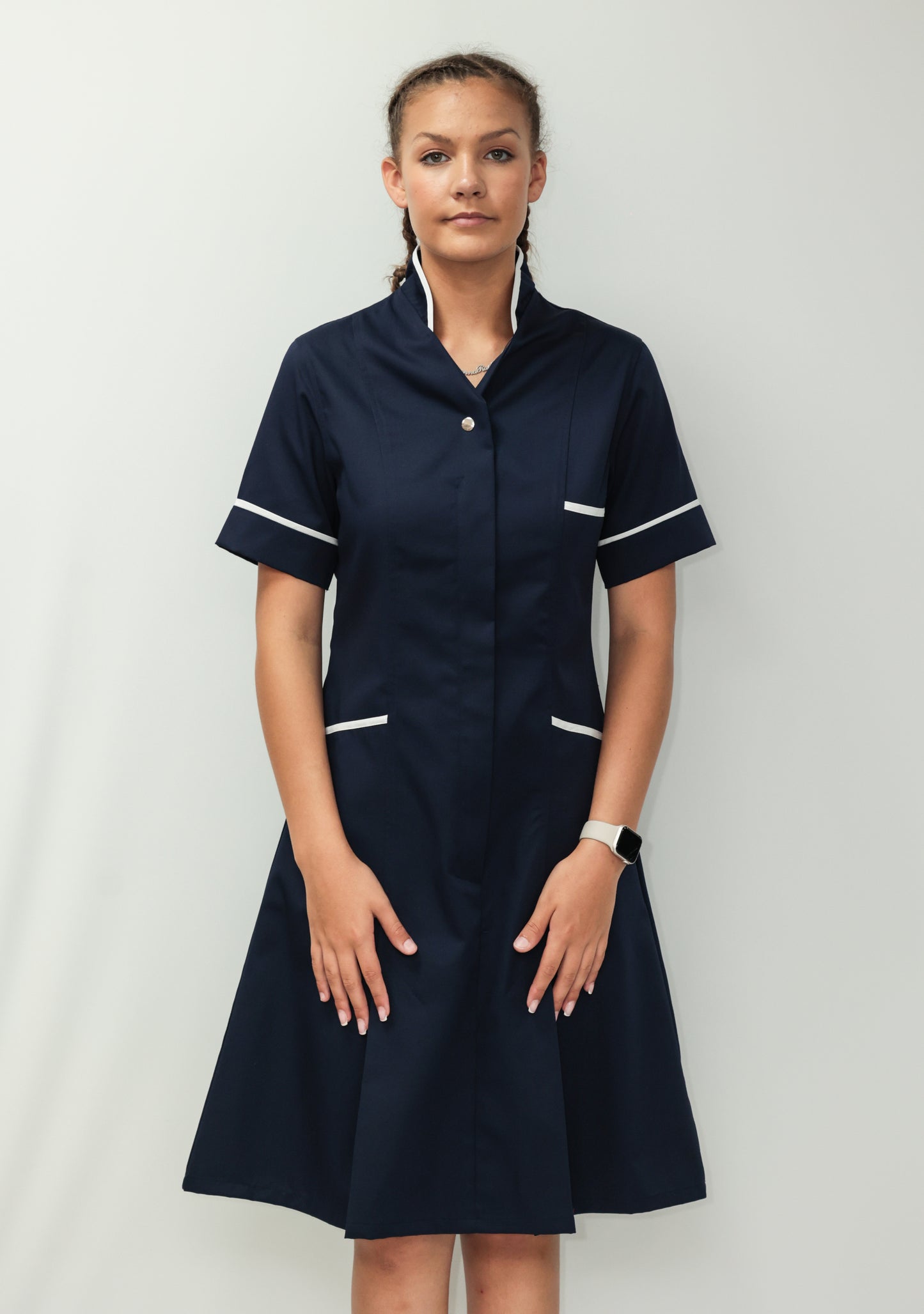 Nurses Dress Mandarin Collar White Piping