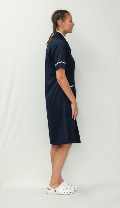 Nurses Dress Mandarin Collar White Piping