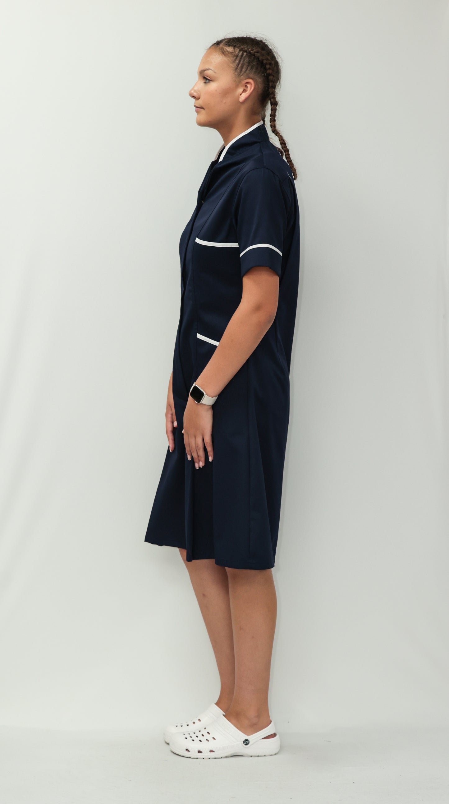 Nurses Dress Mandarin Collar White Piping