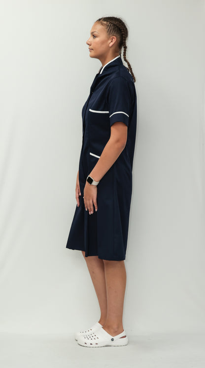 Nurses Dress Mandarin Collar White Piping