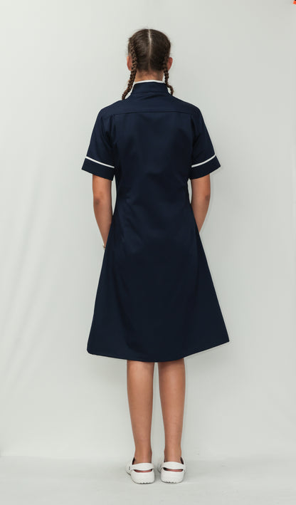 Nurses Dress Mandarin Collar White Piping