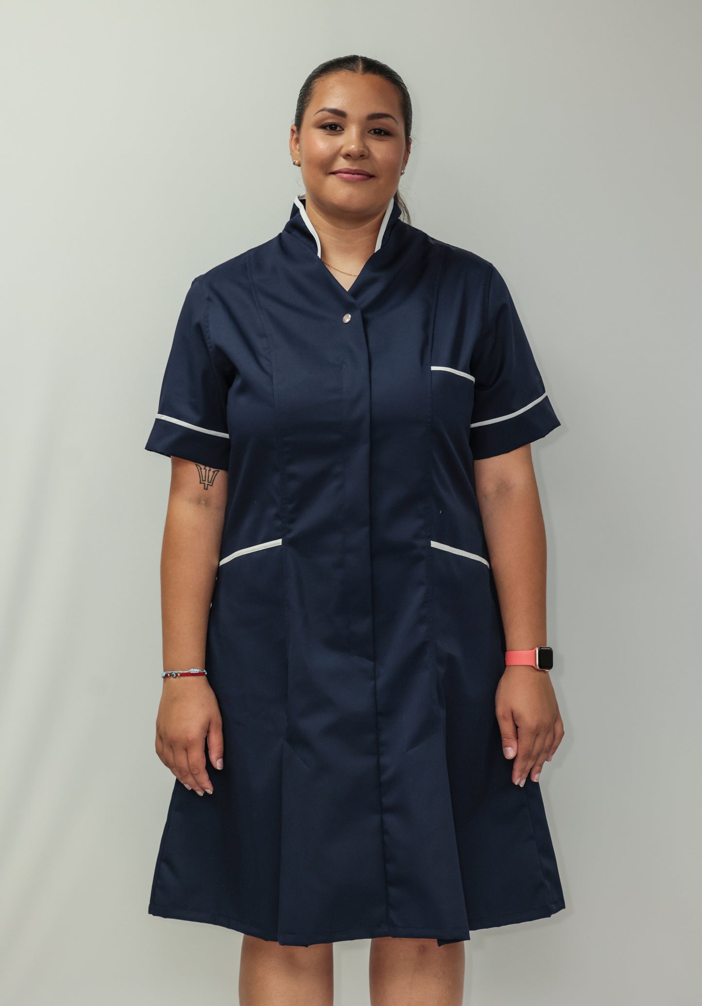 Nurses Dress Mandarin Collar White Piping