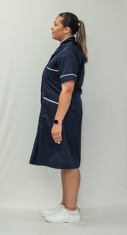 Nurses Dress Mandarin Collar White Piping