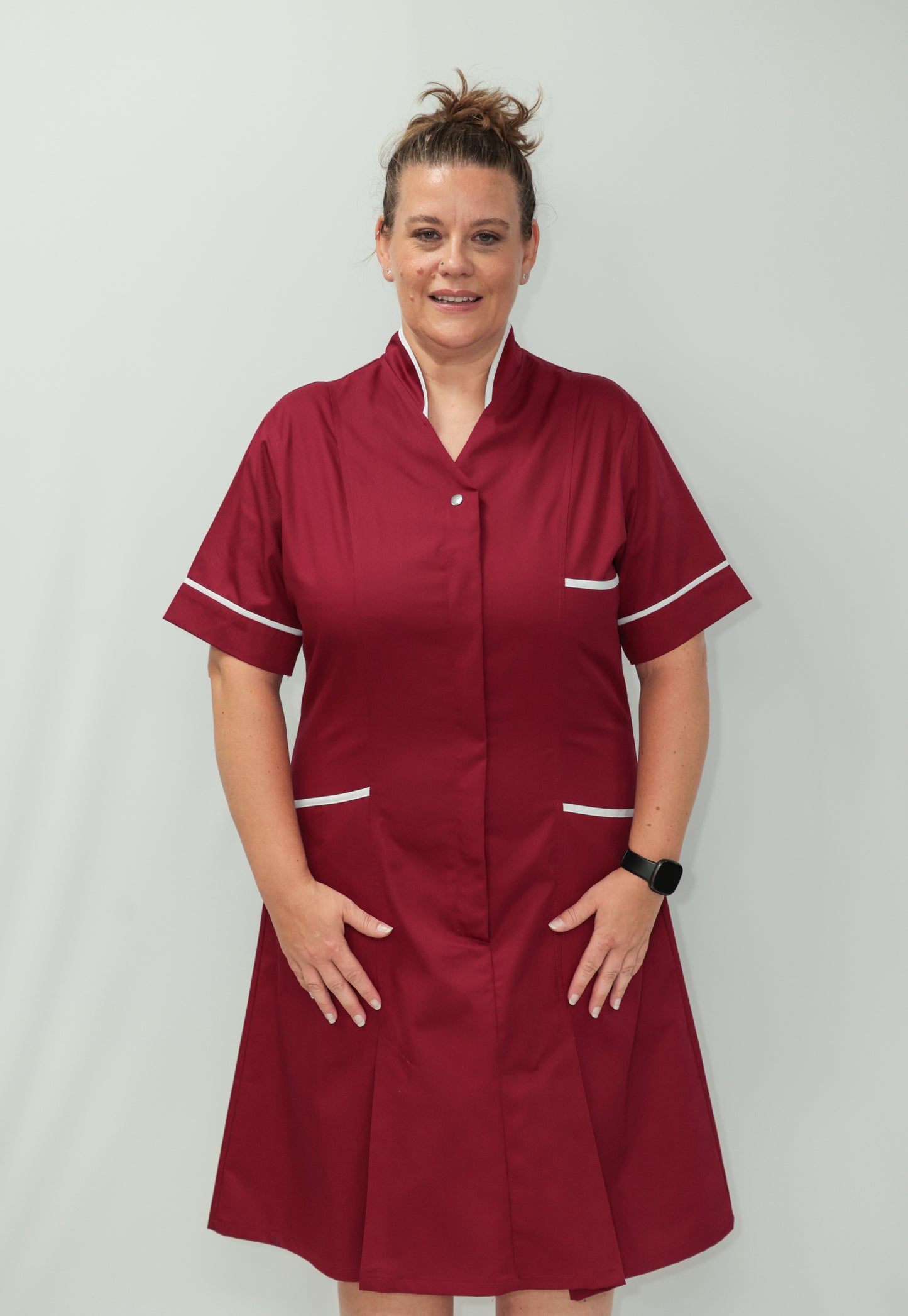 Nurses Dress Mandarin Collar White Piping